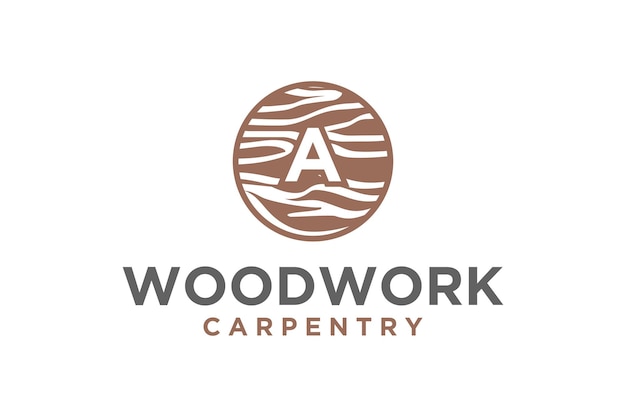 Lettera iniziale di design del logo di struttura del legno a, simbolo dell'icona del legname di falegnameria