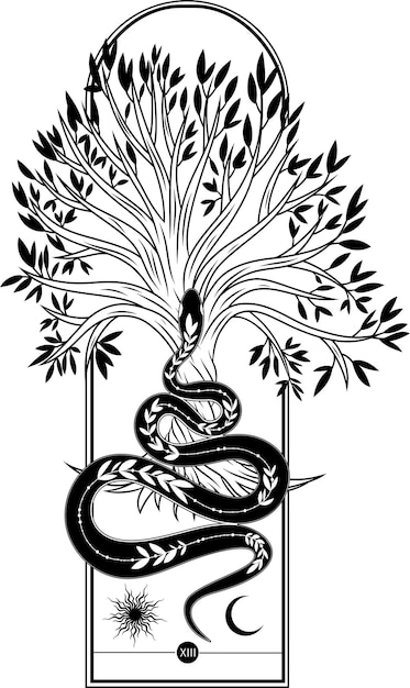 Silhouette albero di legno albero della vita logo poster albero mistico illustrazione vettoriale