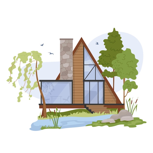 wood triangle house for ecotourism in forest modern aframe glamping cabin modular ecohome vector
