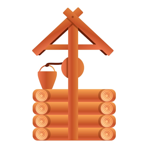 Вектор Икона древесного колодца карикатура деревянного колодца для веб-дизайна, изолированная на белом фоне