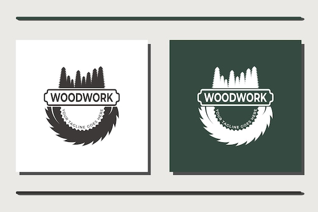 Wood work sawmill emblem logo