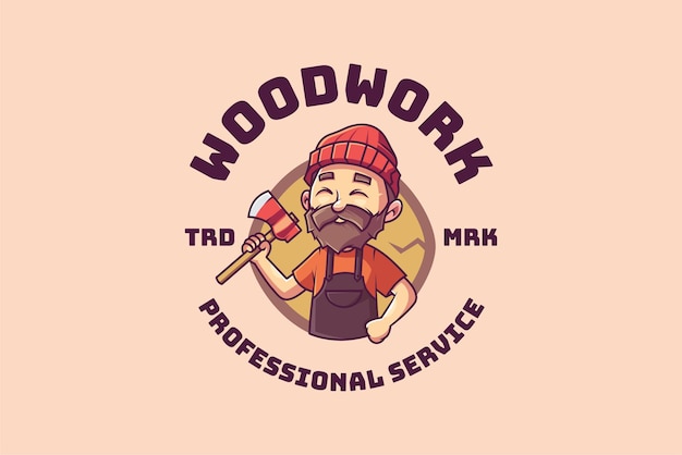 Wood worker mascot cartoon logo