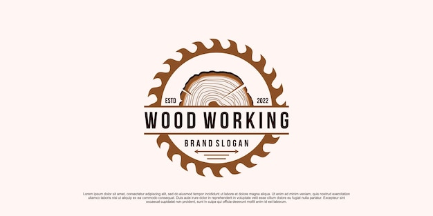 Wood working logo design with creative unique concept premium vector