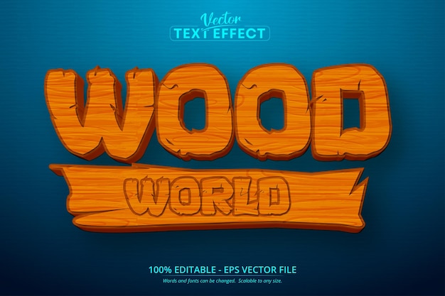 Wood world text, mobile game and cartoon style editable text effect