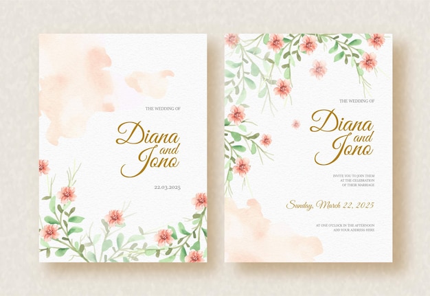 Woodbind floral painting on wedding invitation template