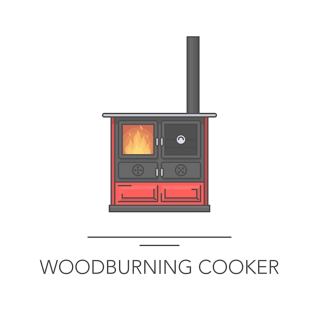 Woodburning cooker outline colorful vector illustration