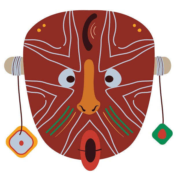 Vector wooden african evil mask with horns