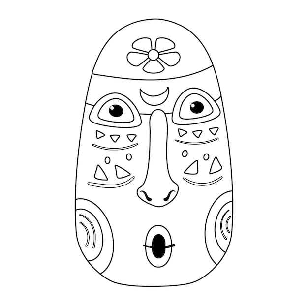 Wooden african or tiki mask with flower