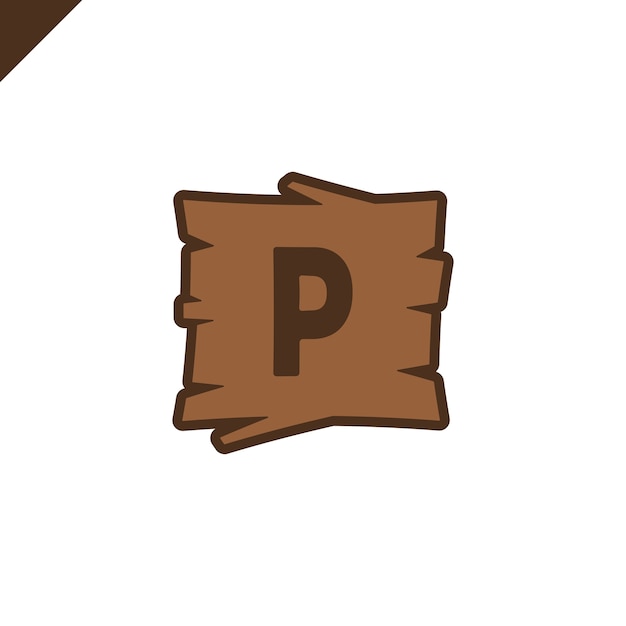 Blocchi di alfabeto o font di legno con la lettera p in area struttura di legno con contorno.