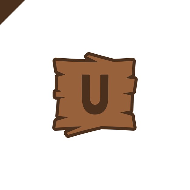Wooden alphabet or font blocks with letter u in wood texture area with outline.