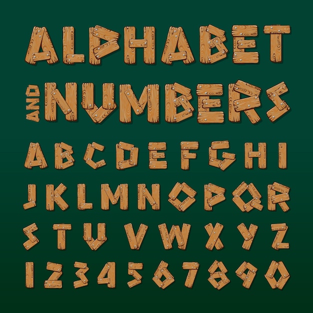 Wooden alphabet and numbers vector illustration