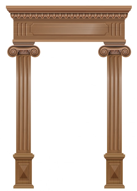 Wooden arch of portal door with columns