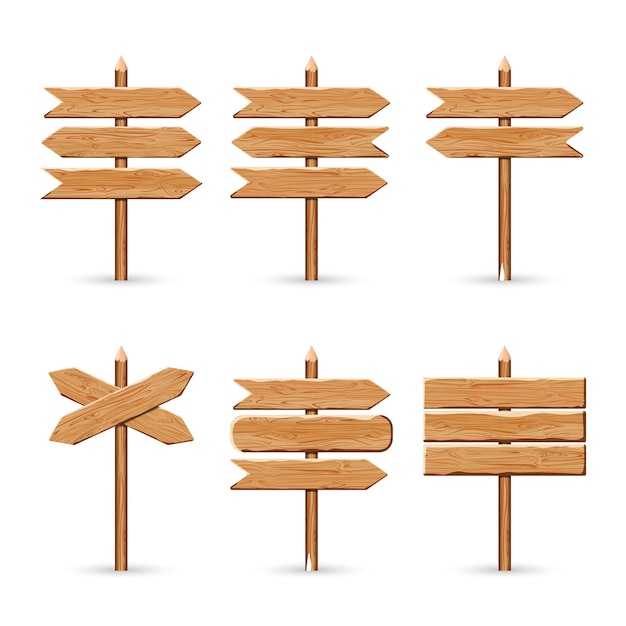 Wooden arrow signs board set Vector illustration wood signboards plank road