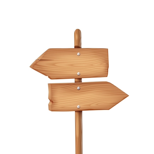 Wooden arrows pointing in opposite directions illustration