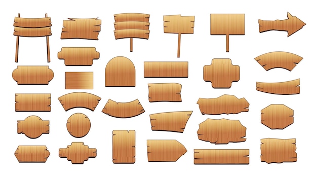 Striscioni in legno schede rustiche e schede di direzione nastri vuoti in legno collezione di design vettoriale