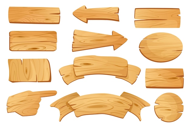 Vettore striscioni in legno impostano elementi grafici in design piatto illustrazione vettoriale