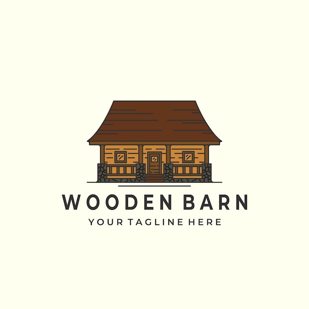 Wooden barn with vintage color style logo icon template design house lodging hut vector illustration