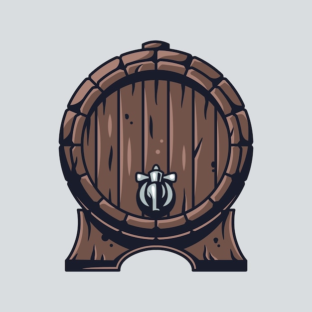 Vector wooden barrel for beer wine whisky for bar menu