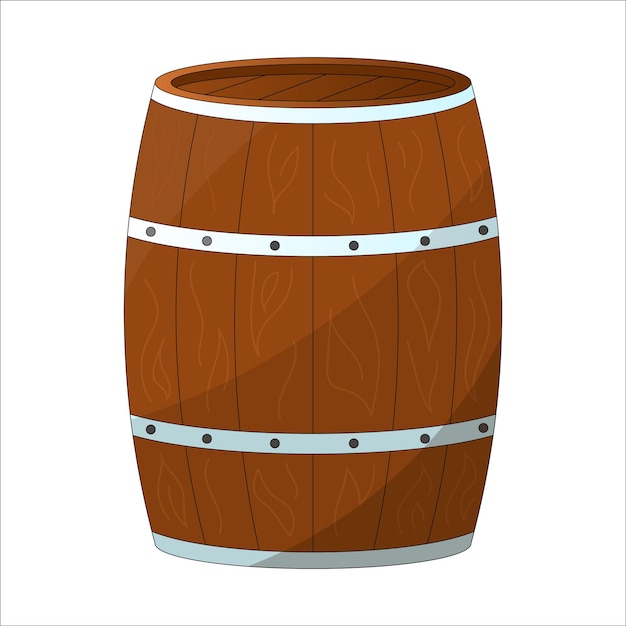 Vector wooden barrel detailed textures vector illustration isolated on white background flat style