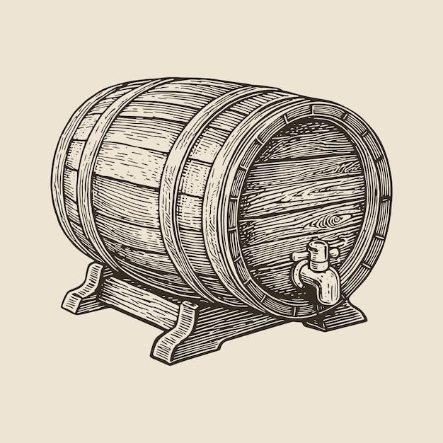 wooden barrel engraving style design illustration
