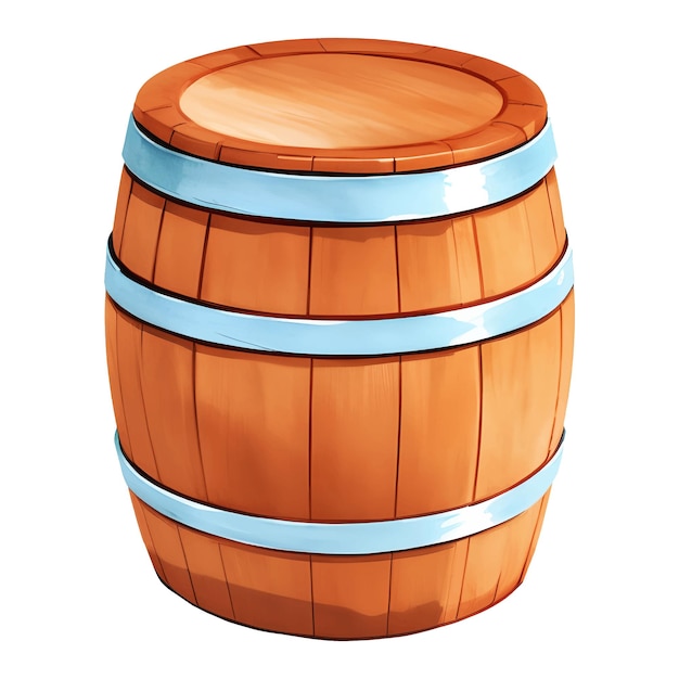 Wooden Barrel Isolated Detailed Hand Drawn Painting Illustration