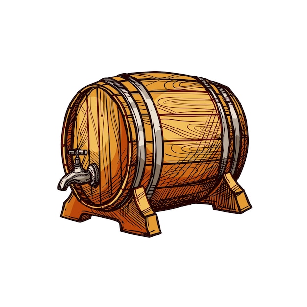 Эскиз деревянной бочки для дизайна алкогольных напитков