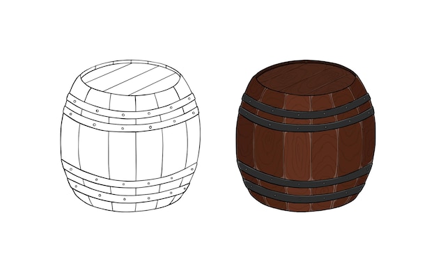 Wooden barrel for storing frost wine doodle linear cartoon coloring