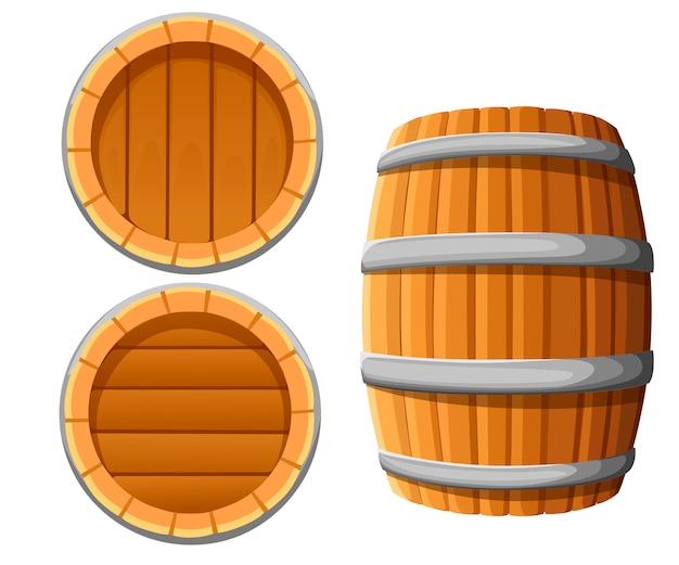 Vector wooden barrel with metal bands. wine or beer keg.   illustration  on white background