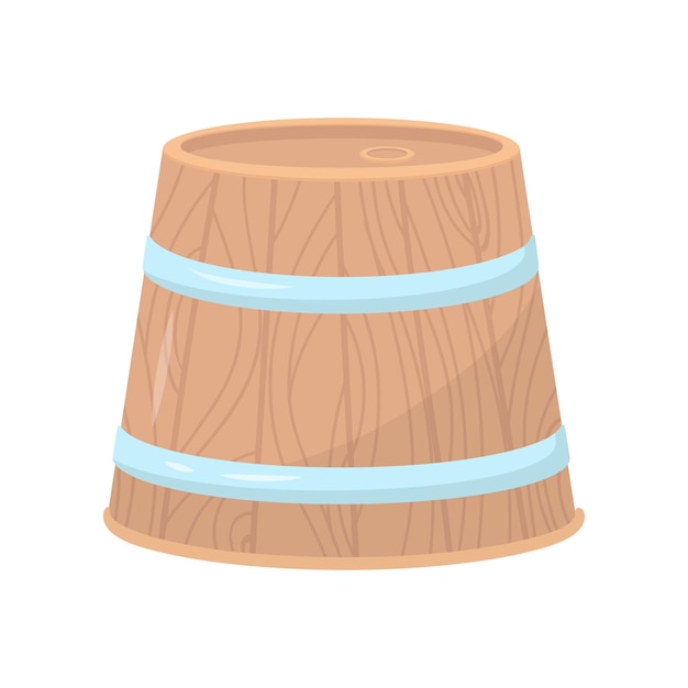 Wooden barrel with two metal hoops large round container for alcoholic beverages flat vector design for poster or banner