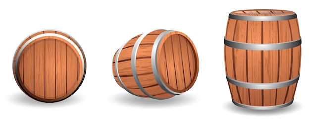 Vector wooden barrels wine and whiskey isolated. wooden barrels for wine beer or whiskey.