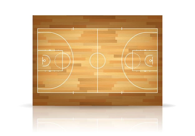 Vettore sfondo di campo da basket in legno.