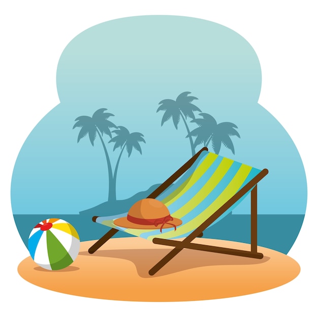 Wooden beach chair on a beach landscape