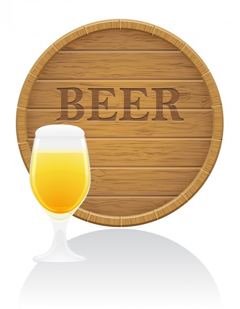 Wooden beer barrel and glass vector illustration