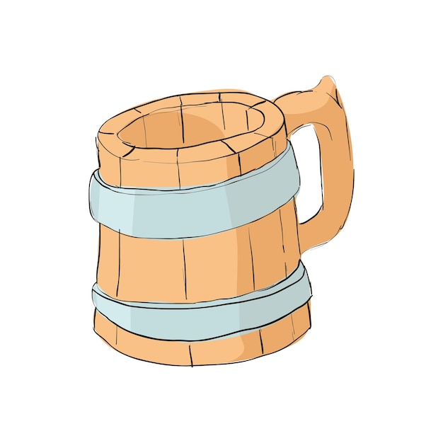 Wooden beer mug icon in cartoon style isolated on white background Dishes and drink symbol