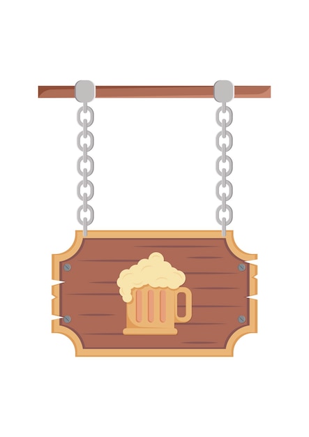 Vector wooden beer sign board vector flat design on white background