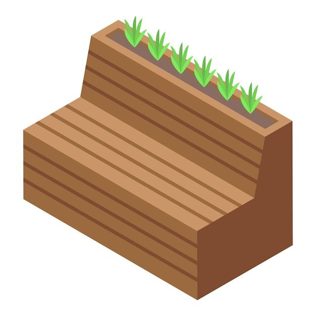 Vector wooden bench with plants icon isometric vector park design