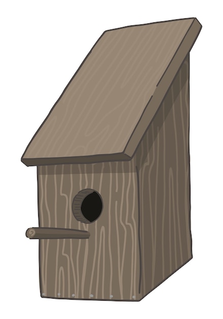 Wooden bird house clipart Spring time doodle Vector illustration in cartoon style isolated on white