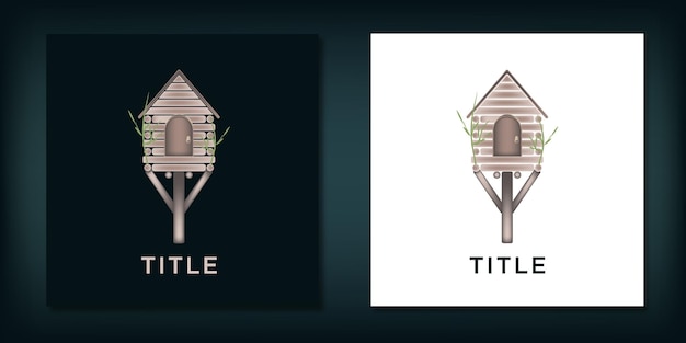 Wooden bird house logo icon illustration style