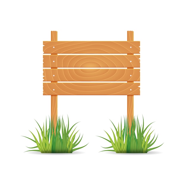 Vector wooden blank board signs spring time with grass.