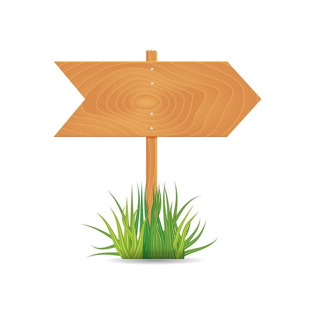 Vector wooden blank board signs spring time with grass.