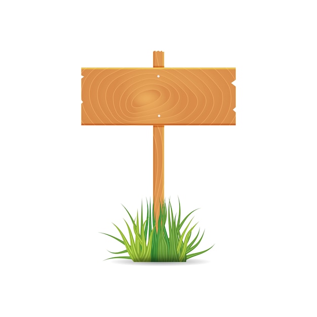 Vector wooden blank board signs spring time with grass.