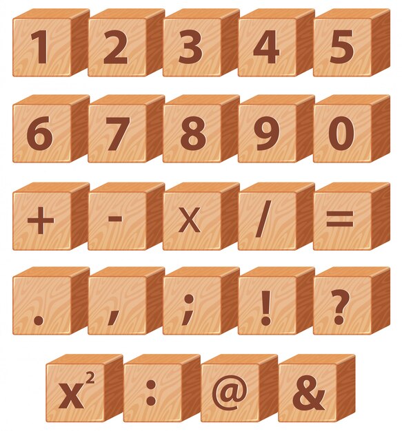 Wooden block math number and symbol