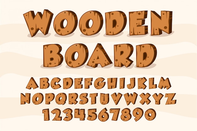 Vector wooden board alphabet font wood