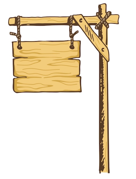 ロープに木の板ハング ウッド テクスチャとスケッチの看板 ロープに木製の空の看板