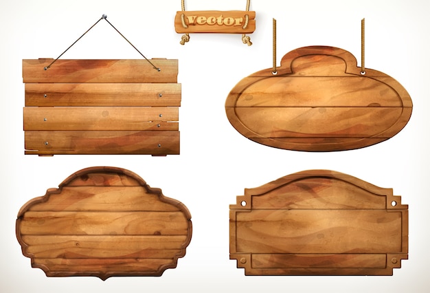 Vector wooden board, old wood vector set
