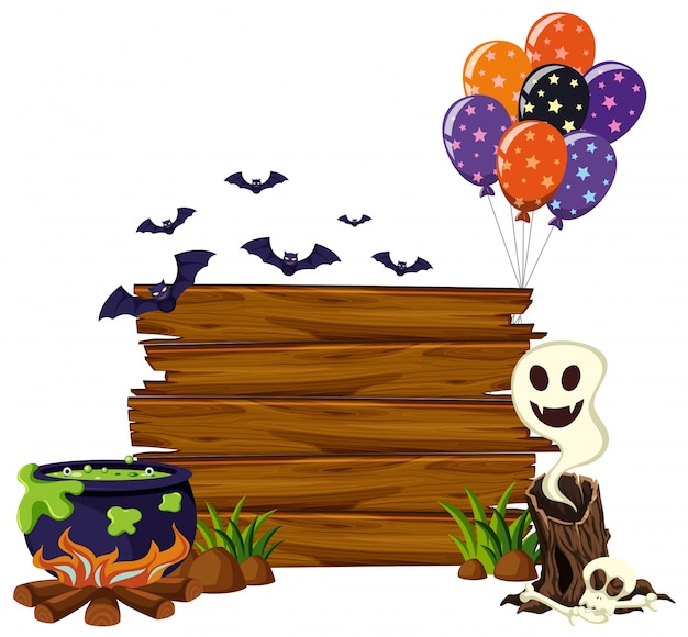 Wooden board with bats and balloons