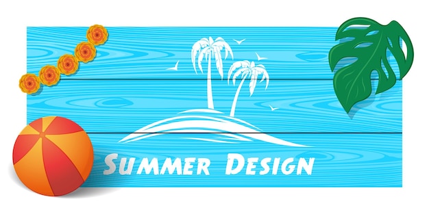 Vector wooden board with the image of palm trees