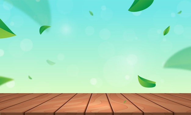 Vector wooden board with unfocused nature background