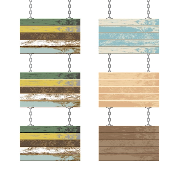 Vector wooden boards with steel chain  illustration