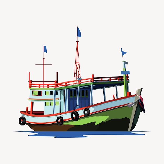 Vector wooden boat for fishing flag, wooden tire ship